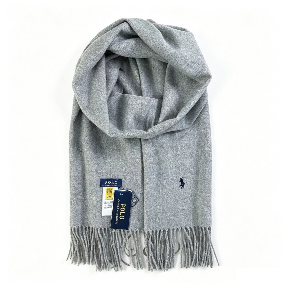 Polo Ralph Lauren Pony Embroidered Tassel Scarf Light Gray