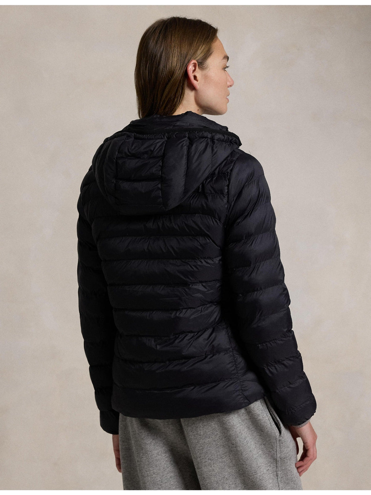 RALPH LAUREN WOMEN Water-Resistant Packable Hooded Jacket Polo Black