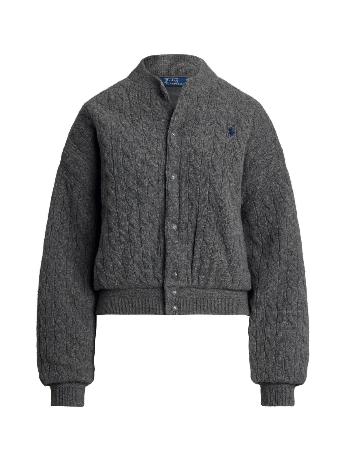 RALPH LAUREN WOMEN Cable-Knit Wool-Cashmere Bomber Jacket Antique Heather