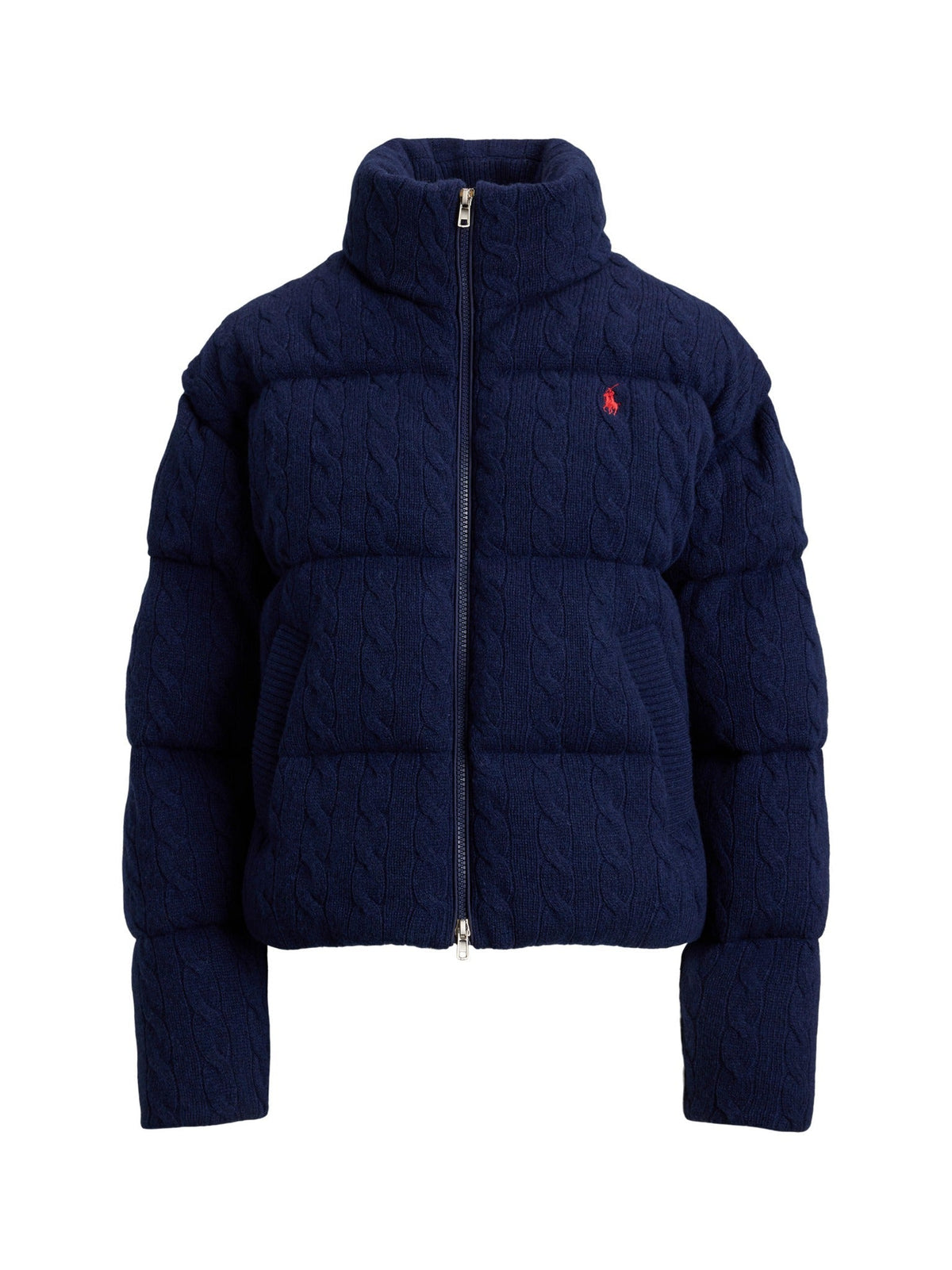 RALPH LAUREN WOMEN Cable Wool-Cashmere Puffer Jacket Spring Navy Heather