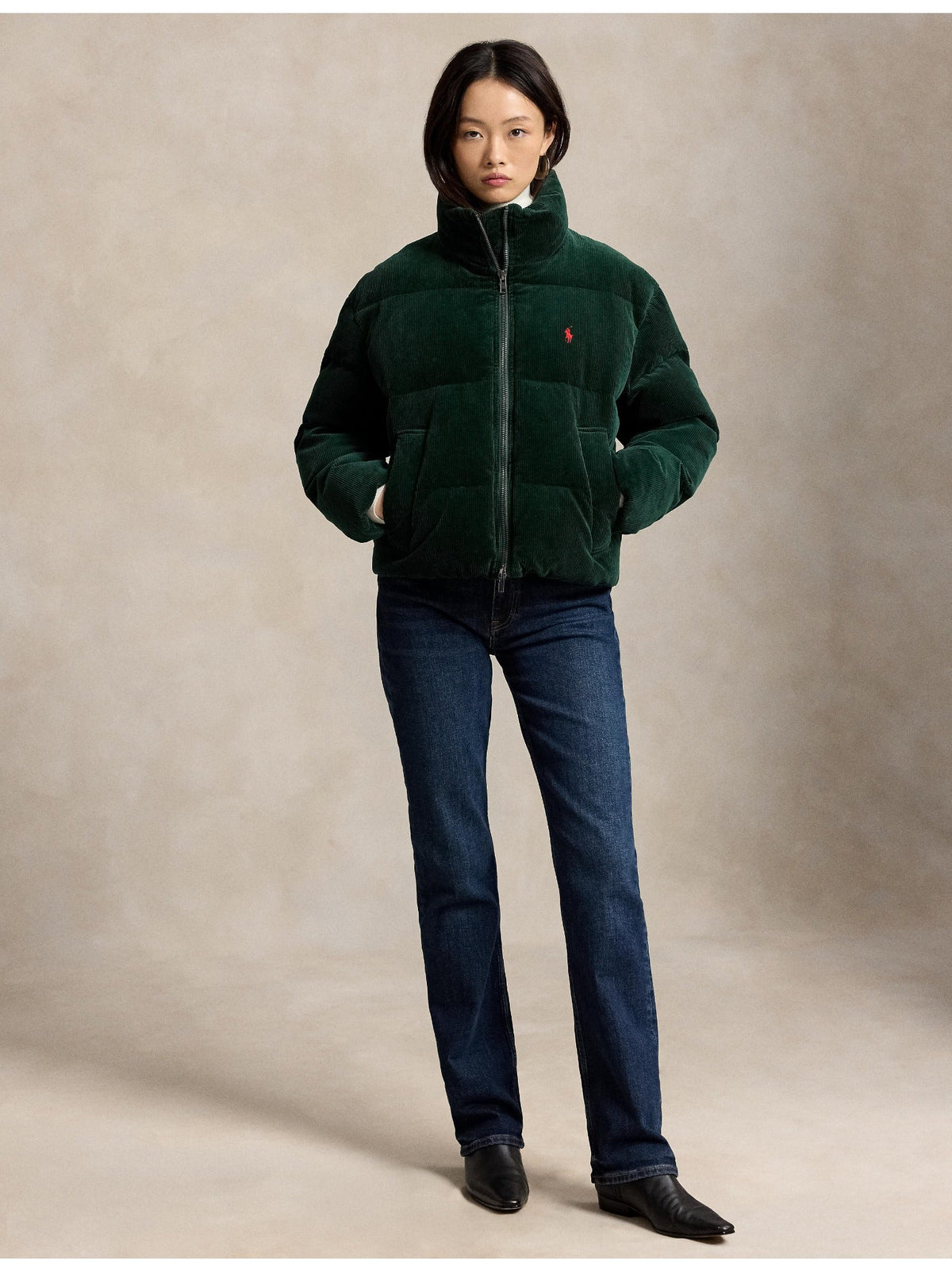 RALPH LAUREN WOMEN Corduroy Down Puffer Jacket Northwest Pine