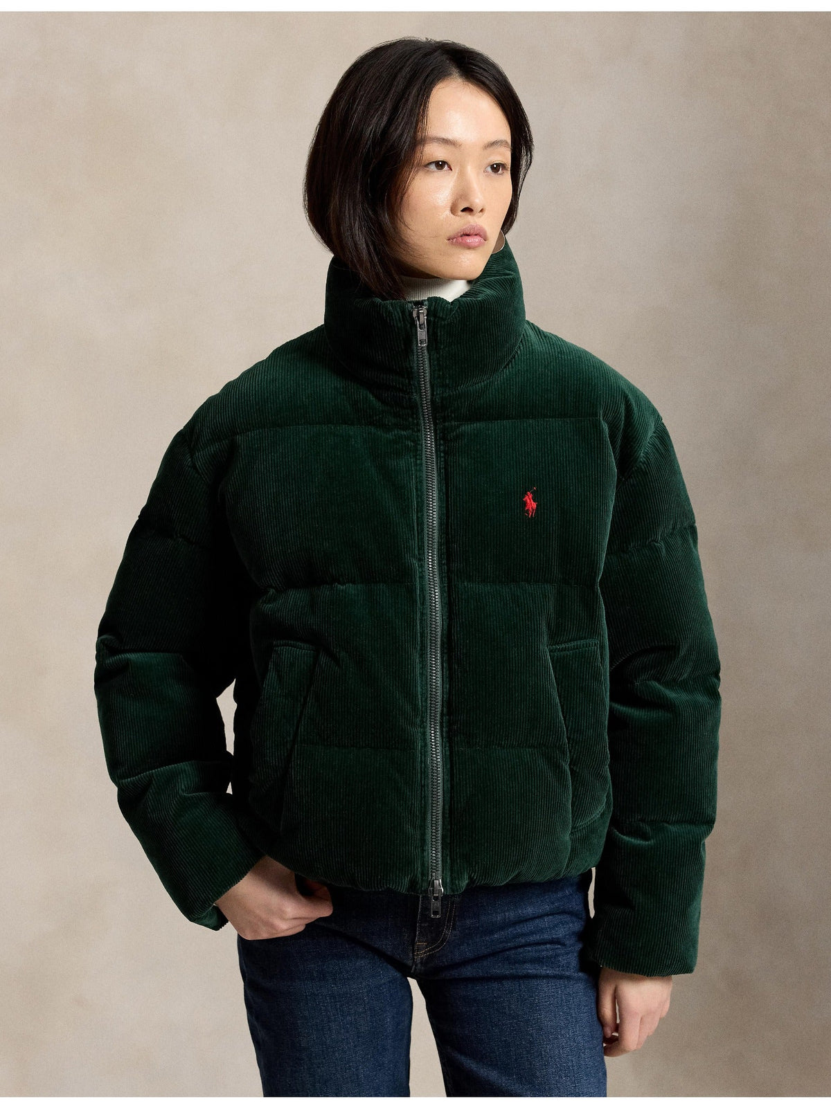 RALPH LAUREN WOMEN Corduroy Down Puffer Jacket Northwest Pine