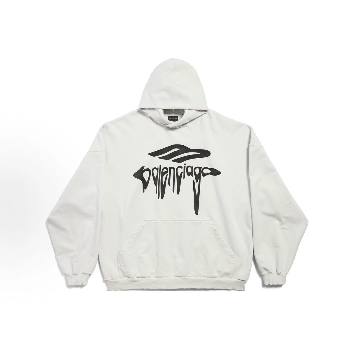 Balenciaga Vintage Washed Distorted Logo Hoodie Oversized Unisex Off‑White Sweatshirt