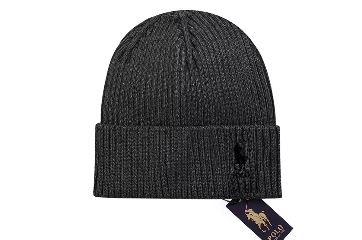 Polo Pony Logo Ribbed Knit Beanie, Charcoal Black Stretch Winter Hat 55‑59cm Adjustable 2.
