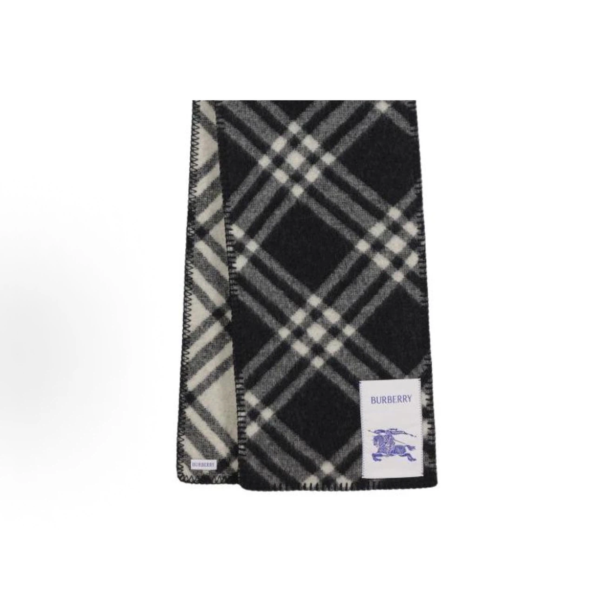 Burberry Men Wool Knit Scarf, Check Plaid Pattern, Black/White