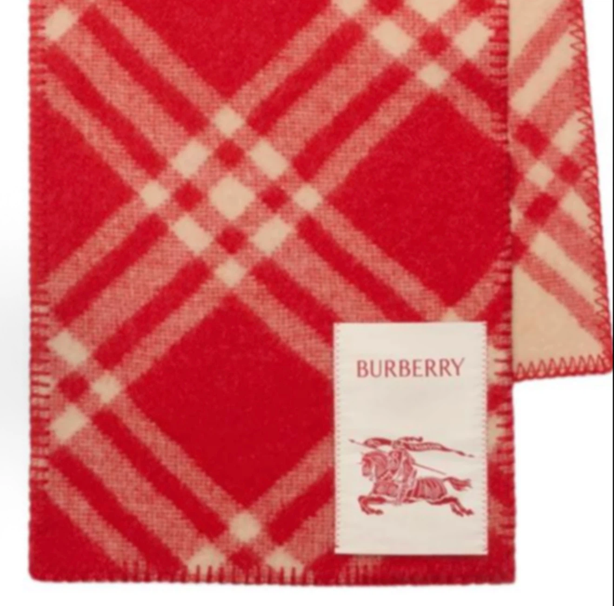 Burberry Women Wool Scarf, Equestrian Knight Logo, Crayon Red