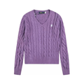 Polo Ralph Lauren White Pony Embroidered Cable‑Knit V‑Neck Sweater, Lilac Women Knit Top