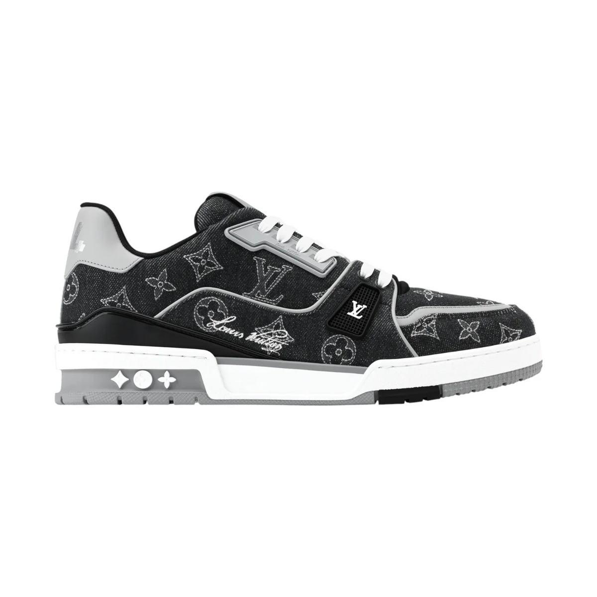 Louis Vuitton Denim & Calf Leather Black Trainer Sneakers